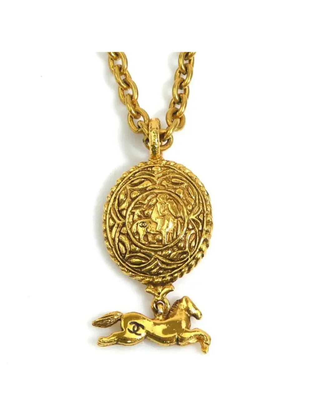 Auth Chanel Horse Motif Necklace Gold #293554C85B